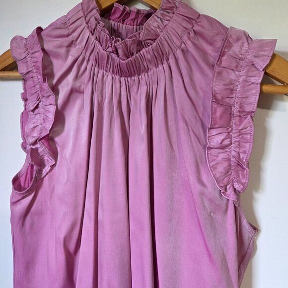 EUC DOE & RAE PINK IRIDESCENT LOOK MOCK NECK SHIRRED SLEEVELESS TOP SIZE L - Picture 10 of 16